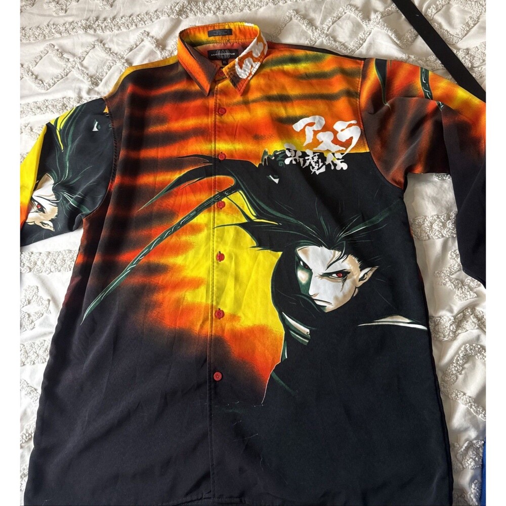 Matchone Vintage Y2K Anime Samurai Shirt Men’s XL Orange Black Long Sleeve
